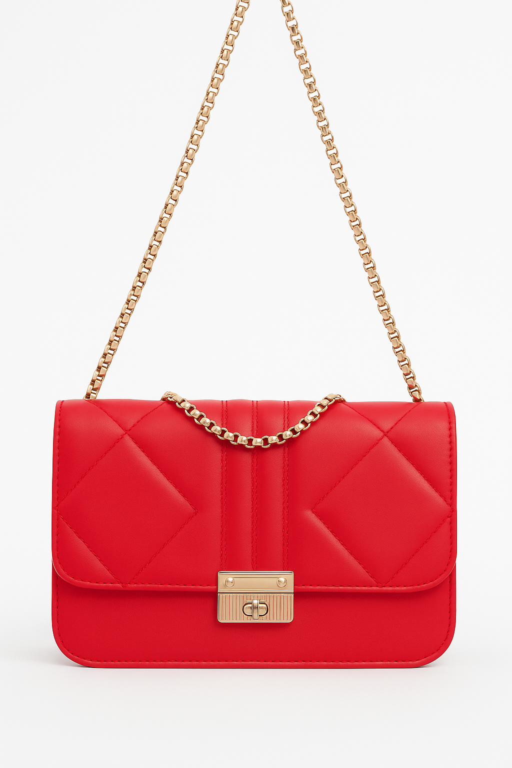 red Quilted Shoulder bag with Golden Chain Strap